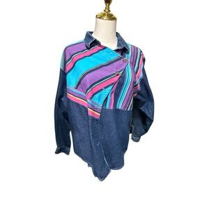 Vintage Panhandle Slim Colorblock Denim Blouse Western USA Made